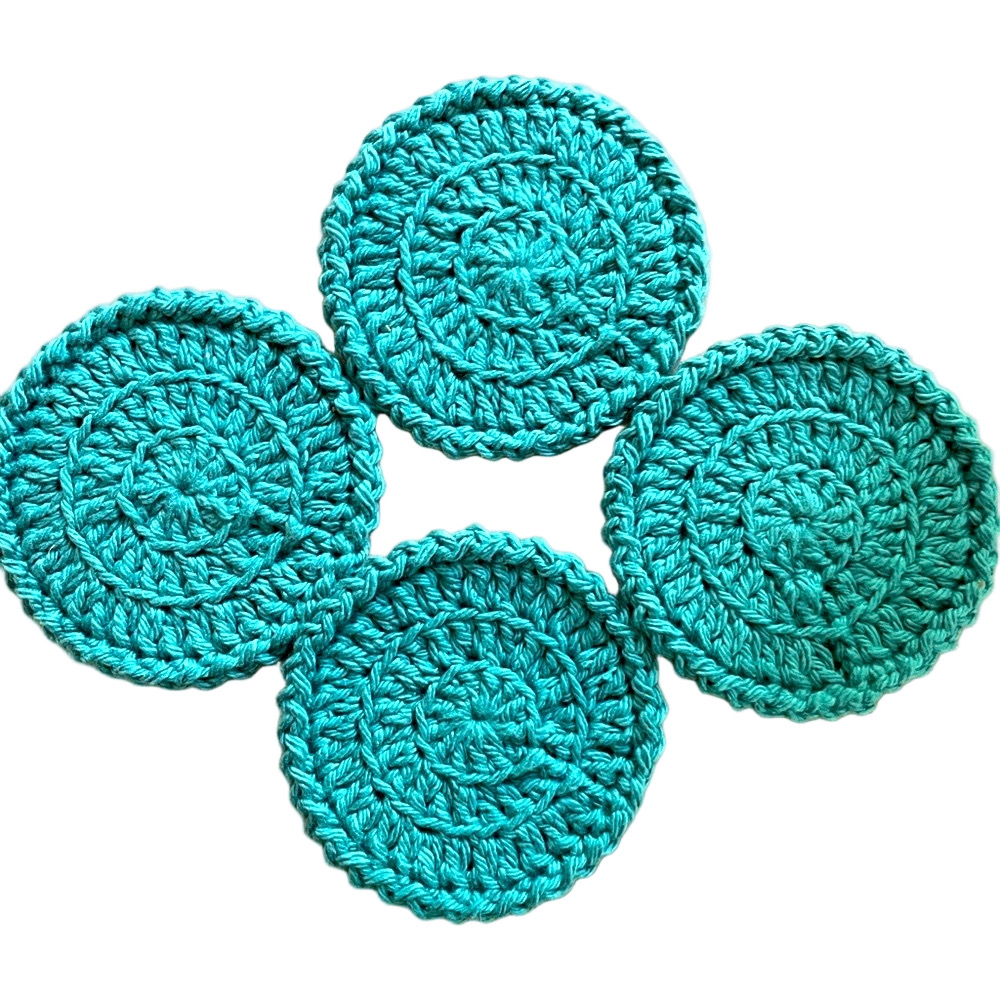 Crochet Coasters - Handmade - Set of 4 - 100 % Cotton - Teal